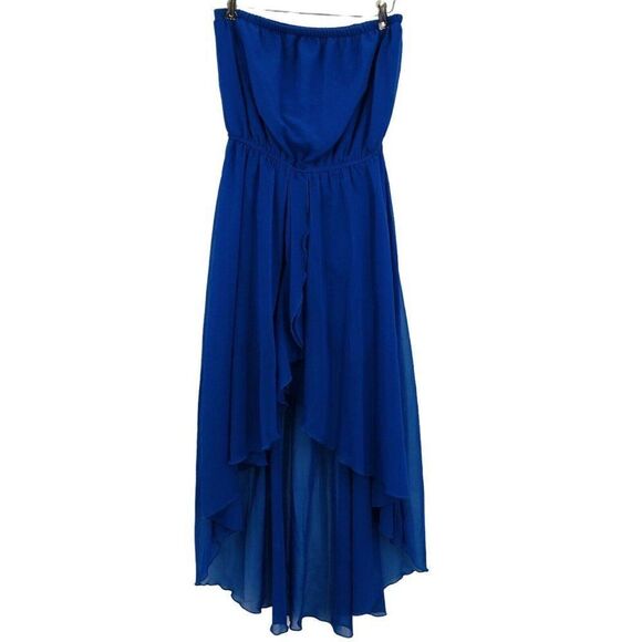 Pradise Womens Dress Strapless Off the Shoulder Juniors Medium Blue Flowy Hi Low - Picture 1 of 8